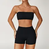 Jet Black Brushed Running Women's Yoga Activewear Set Butt Lifting
