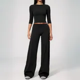Jet Black High Waist Women's Yoga Set High Waist Relaxed