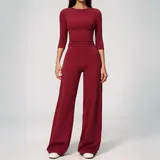 Cherry Red High Waist Women's Yoga Set High Waist Relaxed