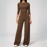 Chocolate Brown High Waist Women's Yoga Set High Waist Relaxed