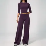 Plum Purple High Waist Women's Yoga Set High Waist Relaxed