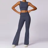 Blue Breathable Running Women's Yoga Set Backless Bare Feel