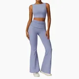 Haze Blue Breathable Running Women's Yoga Set Backless Bare Feel