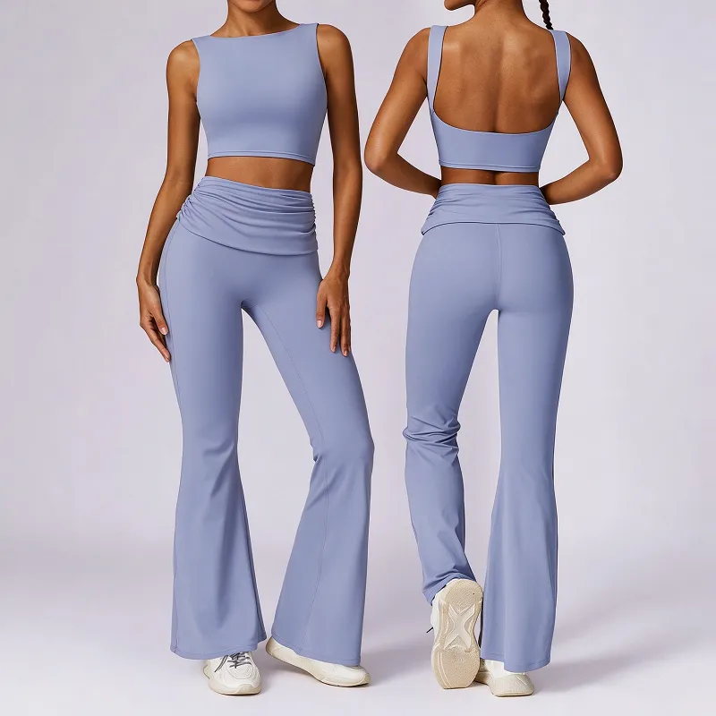 Breathable Running Women's Yoga Set Backless Bare Feel