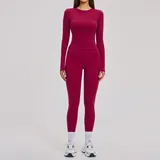 Raspberry Red Women's Brushed Fitted Yoga Activewear Set Long Sleeve