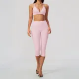 Falling Blossom Pink Women's Breathable Fitness Fitness Yoga Activewear Set Tank