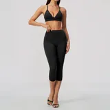 YS8793-2 · Jet Black Jet Black Women's Breathable Fitness Fitness Yoga Activewear Set Tank