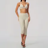 YS8793-3 · Oat Apricot Oat Apricot Women's Breathable Fitness Fitness Yoga Activewear Set Tank