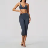 Navy Blue Women's Breathable Fitness Fitness Yoga Activewear Set Tank