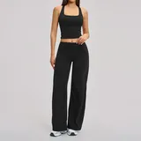 YS8819-2 · Jet Black Jet Black Women's Breathable Pilates Yoga Set High Stretch Fitted