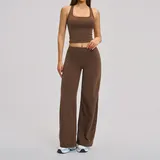 Chocolate Brown Women's Breathable Pilates Yoga Set High Stretch Fitted