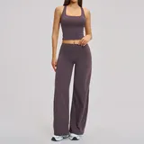 Eggplant Purple Women's Breathable Pilates Yoga Set High Stretch Fitted