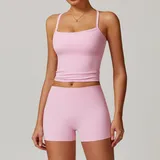 YS8886-1 · Sakra Pink Sakra Pink Women's Brushed Bandeau Vest & Shorts Yoga Set