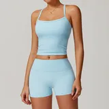 YS8886-4 · Sky Blue Sky Blue Women's Brushed Bandeau Vest & Shorts Yoga Set