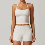 YS8886-5 · Pearl Grey Pearl Grey Women's Brushed Bandeau Vest & Shorts Yoga Set