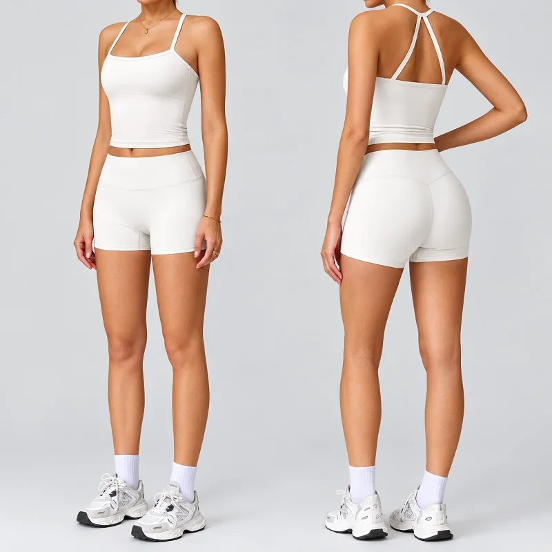 Women's Brushed Bandeau Vest & Shorts Yoga Set