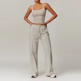 YS8933-1 · Light Khaki Light Khaki Women's Wide Leg Yoga Set Wide Leg Slimming