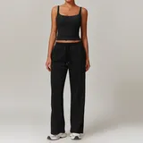 Jet Black Women's Wide Leg Yoga Set Wide Leg Slimming