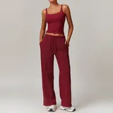 Cherry Red Women's Wide Leg Yoga Set Wide Leg Slimming