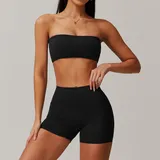 Jet Black Women's Brushed Fitted Yoga Activewear Set 3 Piece