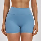 Cloisonne Blue Women's Running Yoga Workout Shorts Bare Feel Fitted