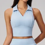 Pale Blue Tennis Running Women's Yoga Set Sleeveless Quick Dry