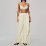 Cream Almond Women's Breathable Running Yoga Set V Neck Fitted