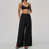 Jet Black Women's Breathable Running Yoga Set V Neck Fitted