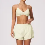 YS9615-1 · Cream Apricot Cream Apricot Women's Yoga Activewear Set High Waist Fitness Backless