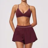 YS9615-4 · Burgundy Red Burgundy Red Women's Yoga Activewear Set High Waist Fitness Backless