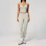 Pearl Grey Women's Slimming Fitness Yoga Activewear Set High Waist