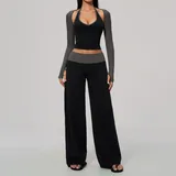 YS9639-2 · Meteor Black Grey Clash Meteor Black Grey Clash High Waist Women's Yoga Activewear Set 3 Piece