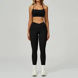 Jet Black Women's Backless Cutout Yoga Set Bare Feel Fitted Long Pants