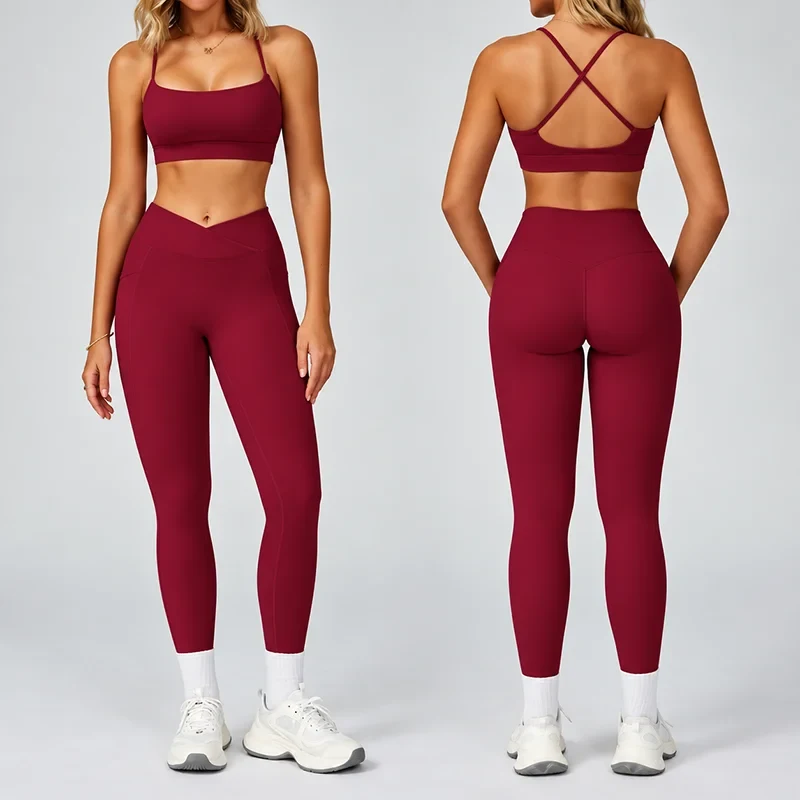 Women's Backless Cutout Yoga Set Bare Feel Fitted Long Pants