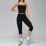 Jet Black Women's Tank Biker Shorts Yoga Set