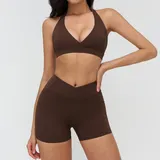 Coffee Women's Bra Shorts Yoga Set