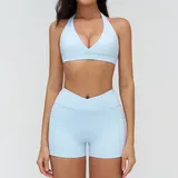 水波蓝 Women's Bra Shorts Yoga Set