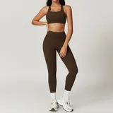 焦茶咖 Women's Backless Slimming Yoga Set Bra Long Pants