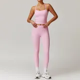 YSA8886-1 · Sakra Pink Sakra Pink Women's Brushed Bandeau Vest & Leggings Yoga Set