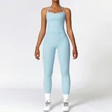 Sky Blue Women's Brushed Bandeau Vest & Leggings Yoga Set