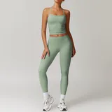 Basil Green Women's Brushed Bandeau Vest & Leggings Yoga Set