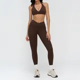 Coffee Women's Bra Shorts Yoga Set Long Pants