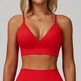 Bright Red Women's Seamless Yoga Fitness Supportive Sports Bra Backless