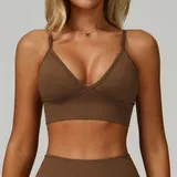 Dark Coffee Women's Seamless Yoga Fitness Supportive Sports Bra Backless