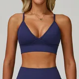 Navy Blue Women's Seamless Yoga Fitness Supportive Sports Bra Backless