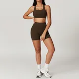 YSB8047-2 · 焦茶咖 焦茶咖 Women's Backless Slimming Yoga Set Bra Shorts