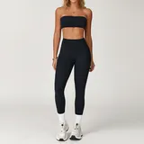 Jet Black Women's Brushed Quick Dry Active Set Bra Long Pants