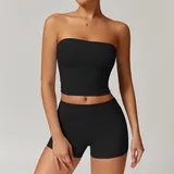 Jet Black Women's Racerback Vest & Shorts Yoga Set