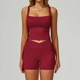 YSC2030-1 · Cherry Red Cherry Red Women's Backless Cutout Yoga Tank Set Bare Feel Fitted