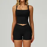 Jet Black Women's Backless Cutout Yoga Tank Set Bare Feel Fitted